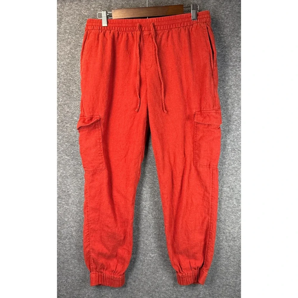 Banana‎ Republic Jogger Linen Blend Cargo Pants Burnt Orange Womens Size M Girly
